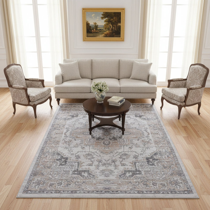 Tapis d'entrée ivoire / beige MARFI Collection, Rectangle 6 pi 7 po x 7 pi 9 po