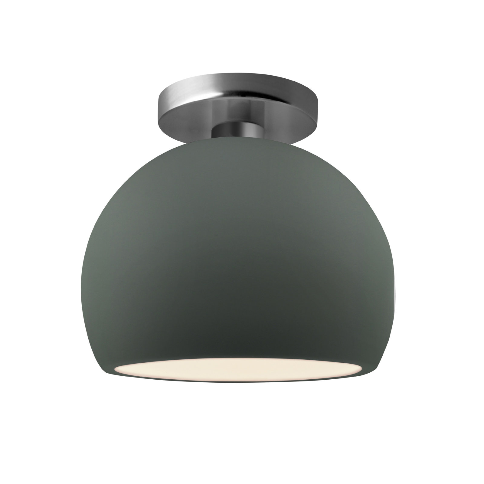 Single Light Ceramic LED Semi Flush Mount, 7" H x 7" W x 7" D, Pewter Green, Brushed Nickel