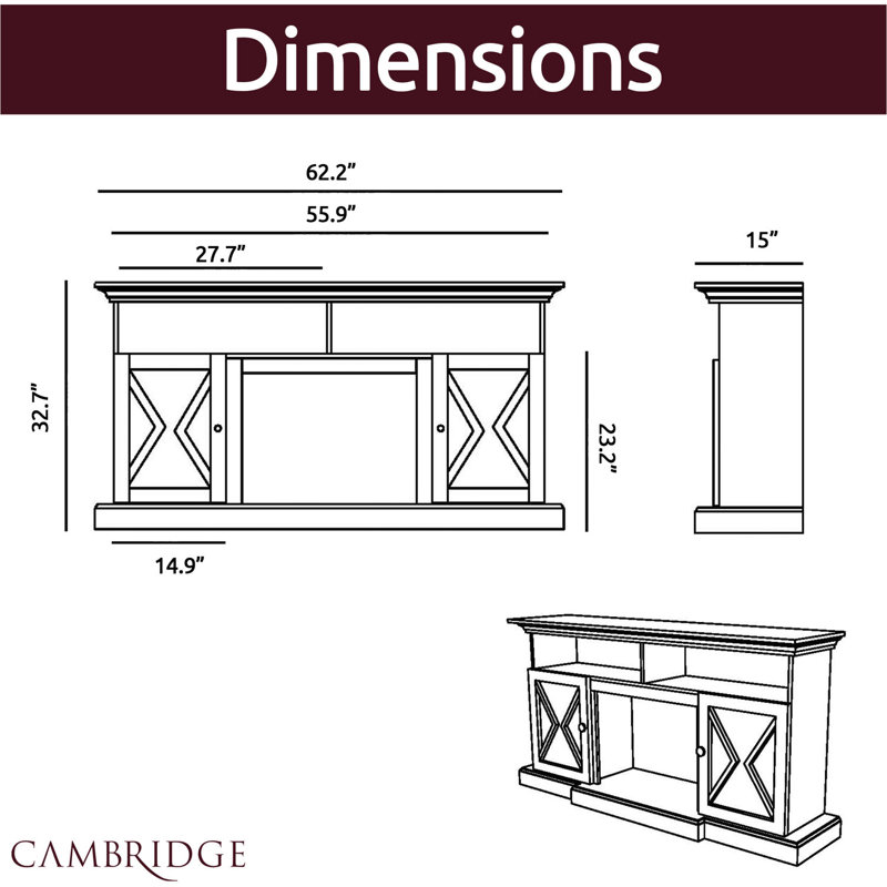 Summit White MDF Electric Fireplace TV Stand with LED Lights