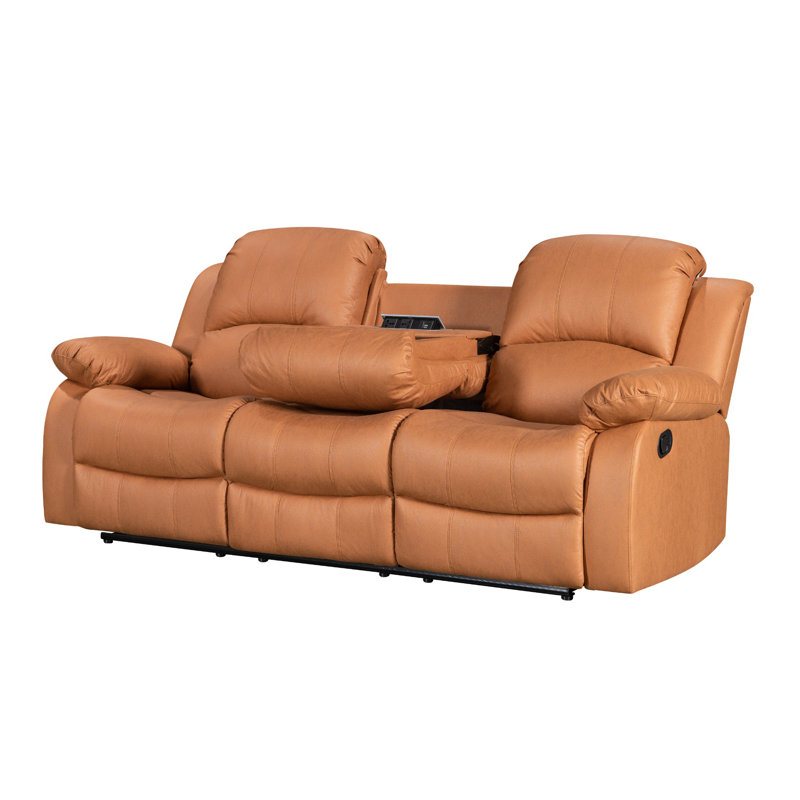 Shewmaker Faux Leather Reclining Sofa, 3, Brown