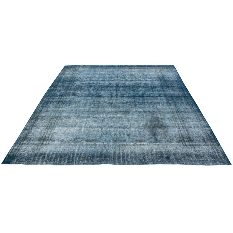 Tapis bleu foncé en laine noué à la main de conception unique 10 pi 5 po x 12 pi 2 po Campden