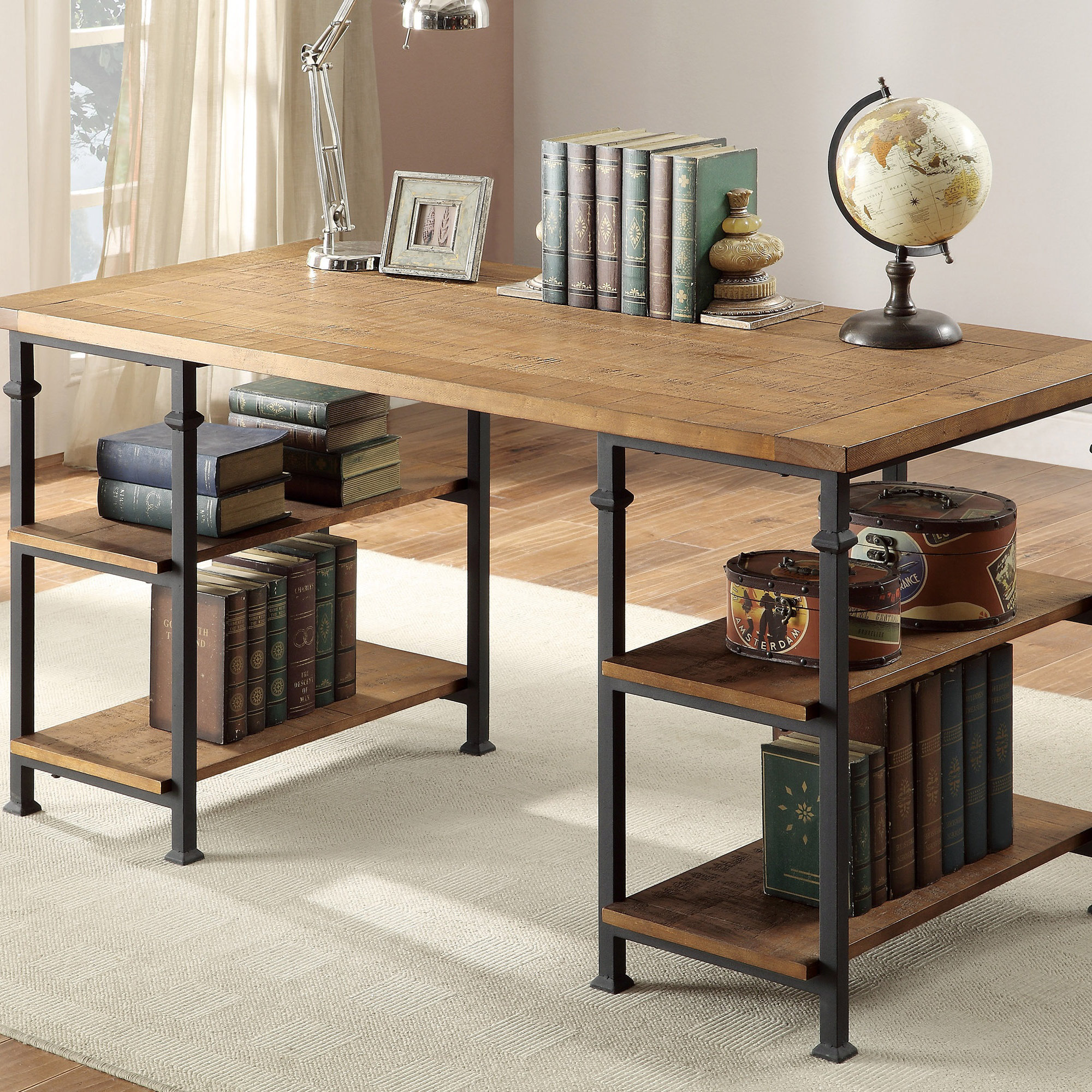 17 Stories Vintage Industrial 1Pc Writing Desk With 4 Open Shelves ...