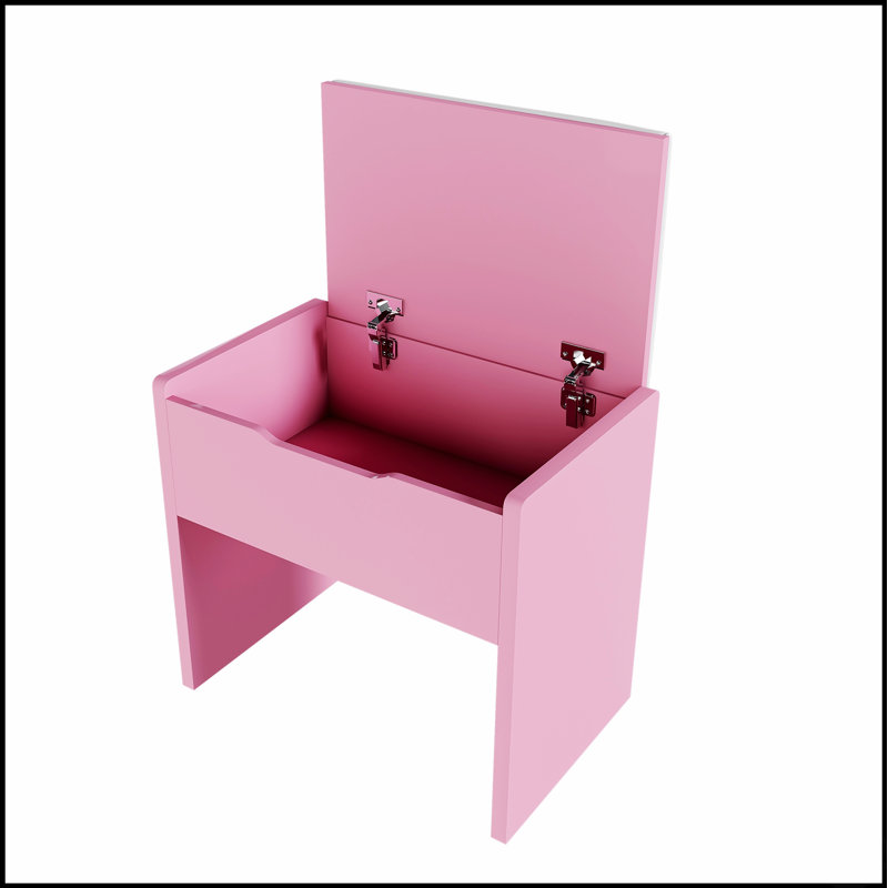 Vanity Desk With LED Mirror, Power Outlet, 3 Drawers, 7 Shelves, And Storage Stool For Organized Beauty Routines, Pink