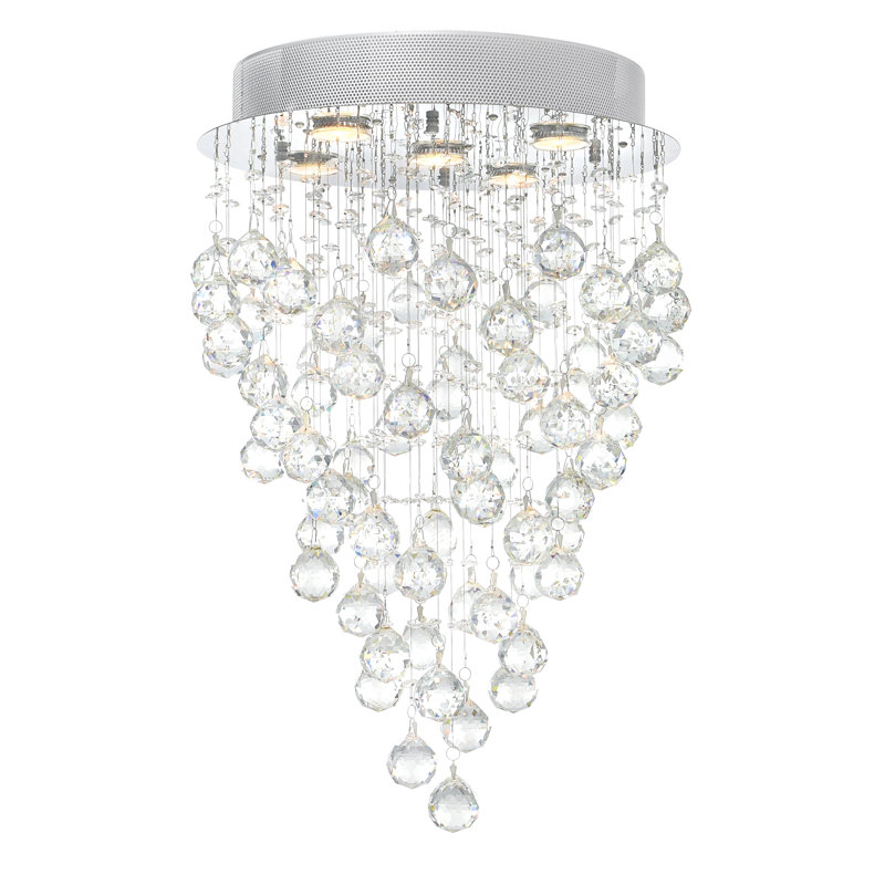 Beason 5 Light 16-Inch Crystal Flush Mount Ceiling Light in Chrome Finish – Perfect for Dining Room, Living Room, Bedroom, Foyer, and Hallway