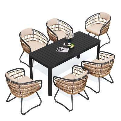 Ensemble de salle à manger extensible rectangulaire en aluminium pour 6 personnes avec coussin Warran (ensemble de 7)