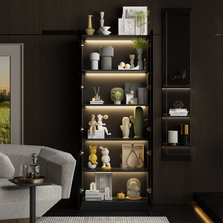 31.5'' W 5-Tier Glass Door Display Case Curio Cabinet With LED Lights