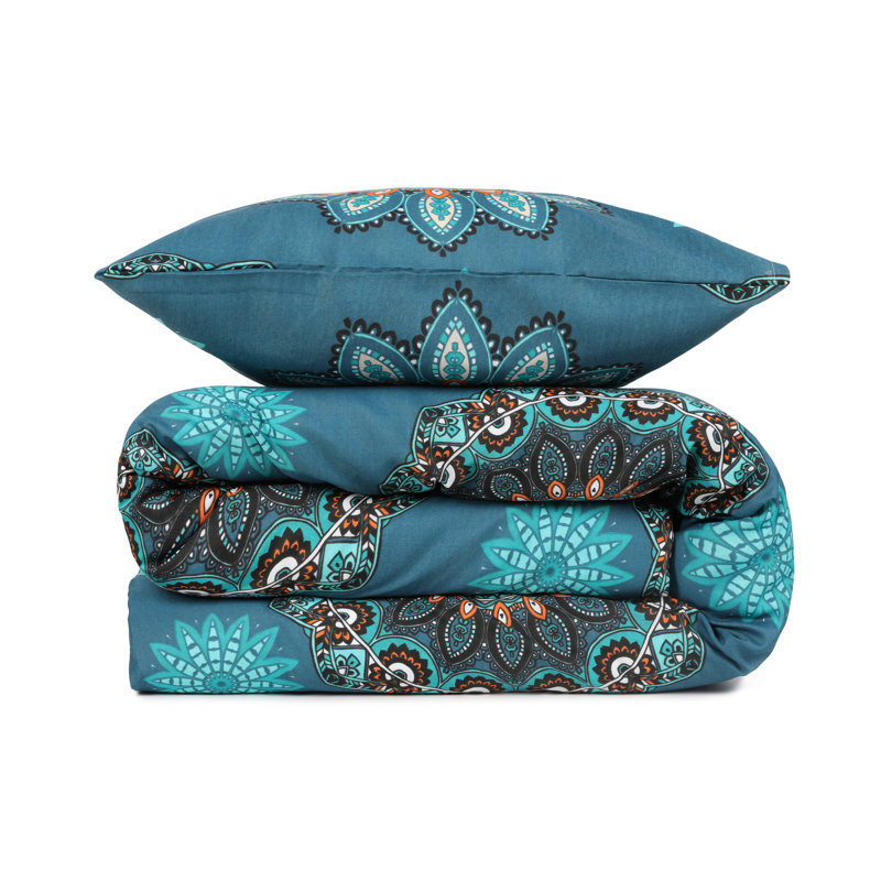 Ensemble de housse de couette 100% coton 3 pièces Carine, Housse de couette double TG + 2 taies d'oreiller t, Turquoise