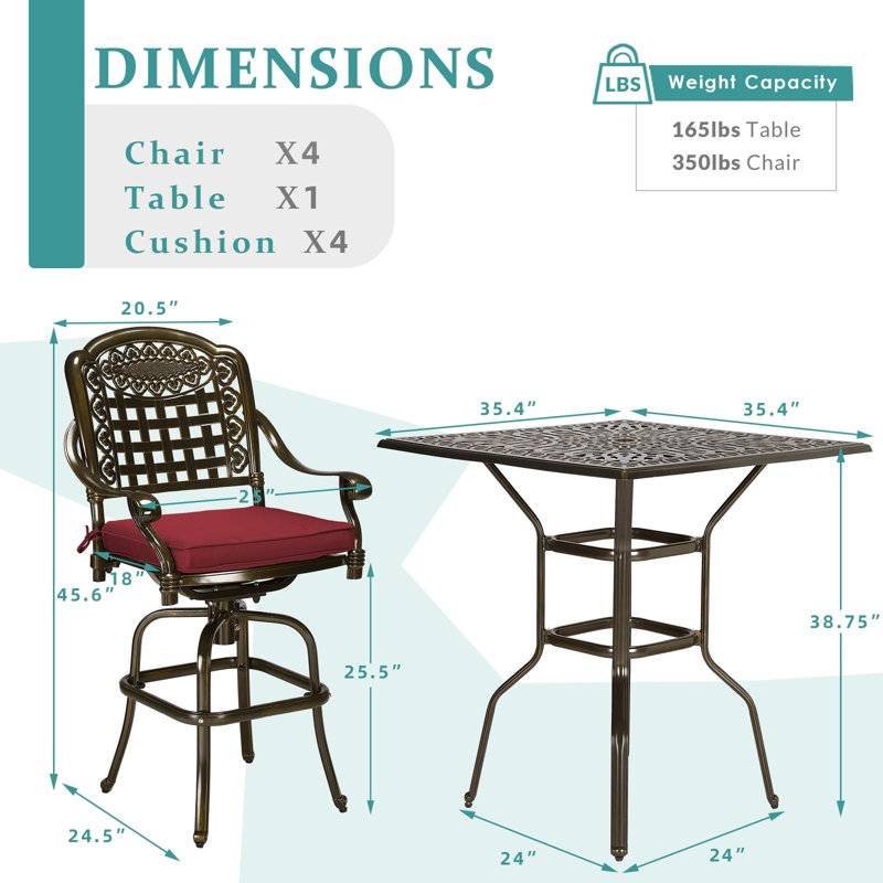 Ensemble de bar pivotant pour patio 5 pièces Meetwarm, Red
