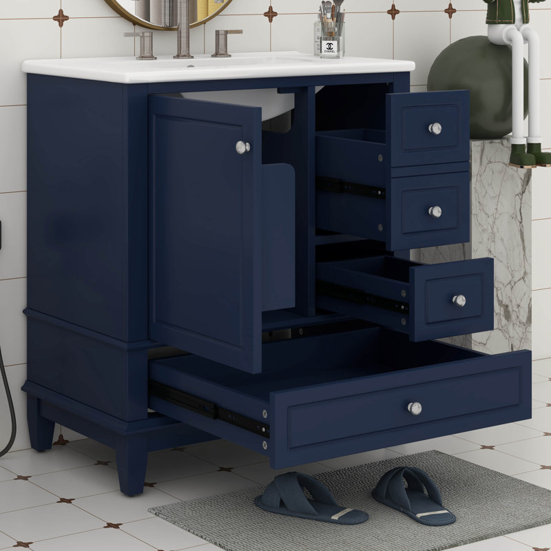 Ensemble de meuble-lavabo simple 30 po avec une porte et trois tiroirs, une armoire de rangement en bois massif de 30 po avec lavabo