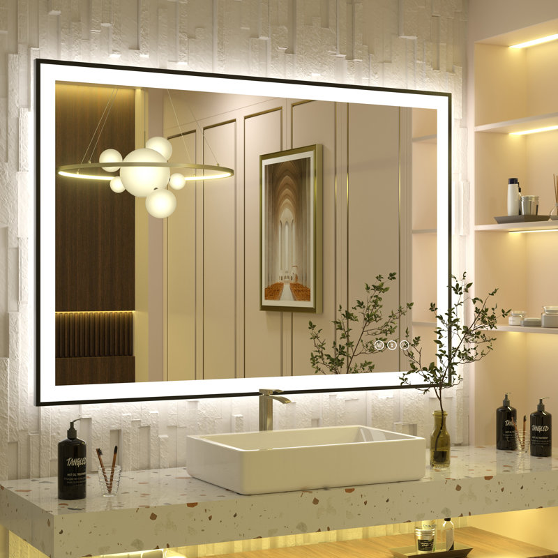 Miroir de salle de bain / de meuble-lavabo avec cadre en verre trempé à DEL certifié Aevar UL avec garantie de 3 ans