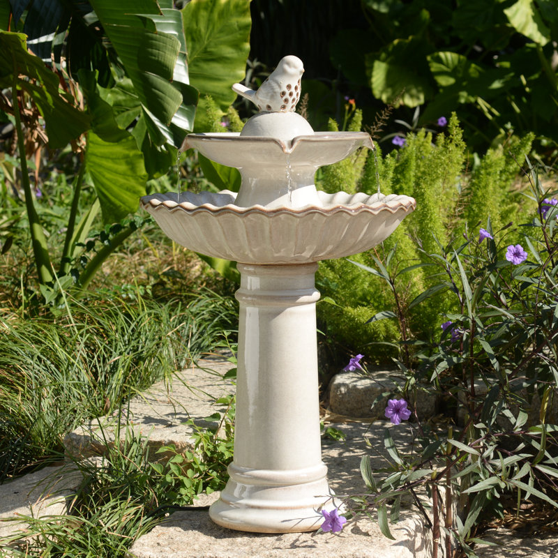 Ceramic / Porcelain Tiered Birdbath, Ivory
