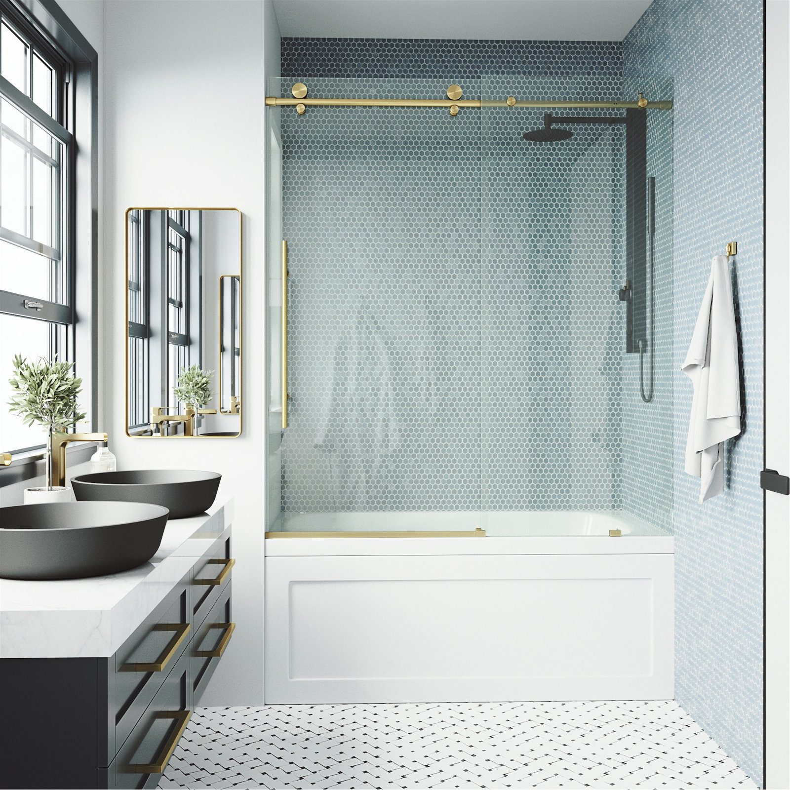 Elan E-Class Frameless Sliding Tub Door, Matte Brushed Gold