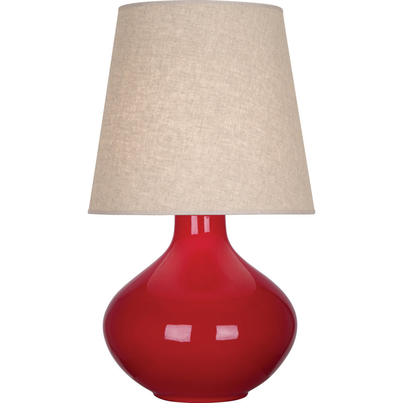 June Ceramic Table Lamp, Buff Linen, Ruby Red