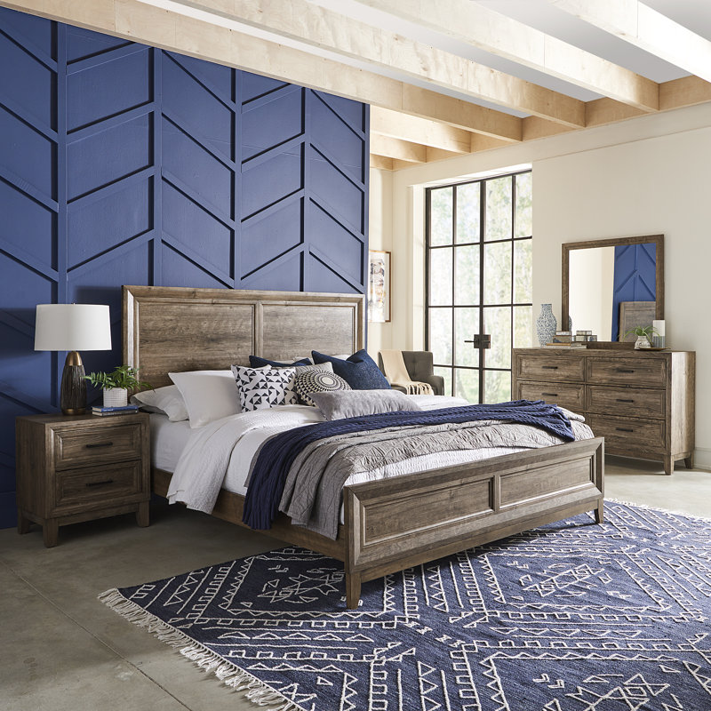  Anquenette Queen Panel Bed, Dresser & Mirror, Nightstand Set, 4 Pcs: Bed, Nightstand, Dresser, Mirror, Queen
