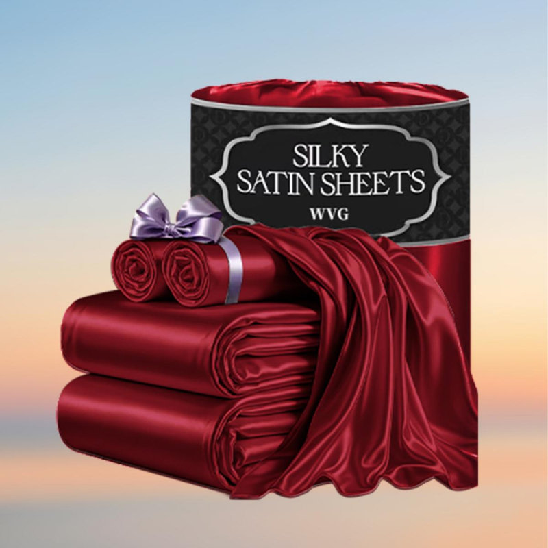 Satin Full Sheets Set - 3 Piece Red Silky Bed Sheets Set with 17-Inch Deep Pocket, Luxury Silk Feel Satin Queen Size Sheet Set