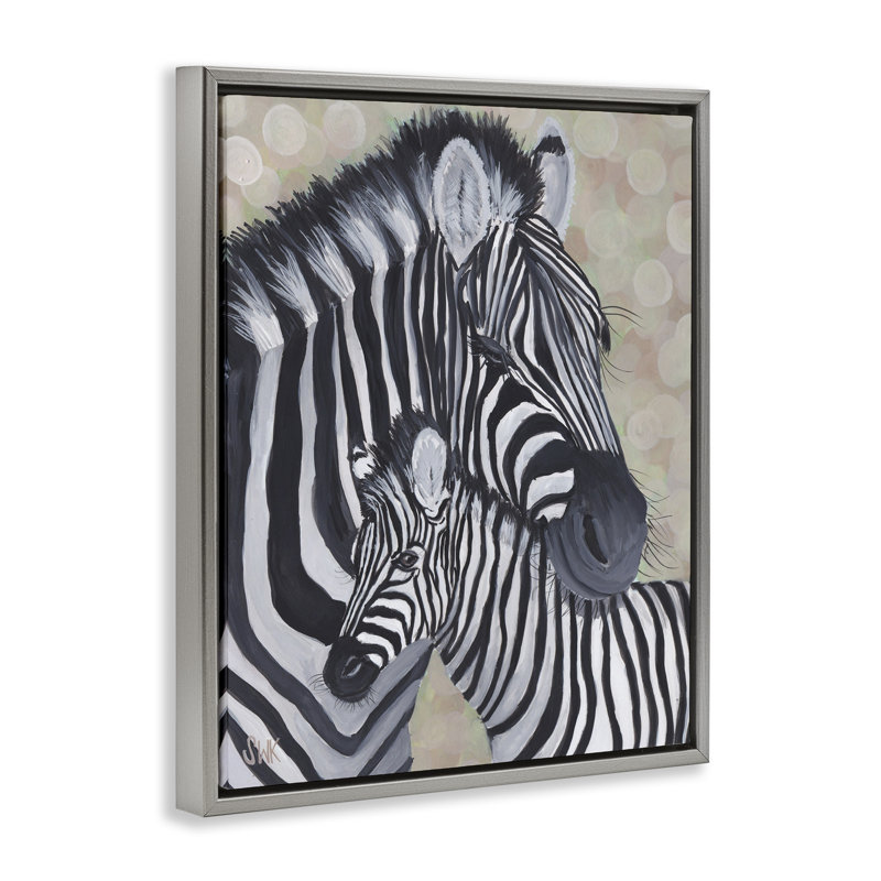 Cadre flottant Mama Zebra & Her Foal, design par Sarah Waldron Kimball, H 31 po x l 25 po, Cadre flottant gris lustré