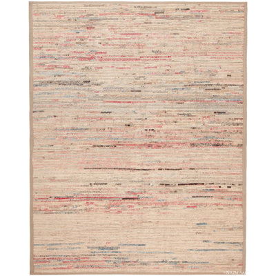 Best Modern Moroccan One-of-a-Kind Rectangle 8'9" X 10'9" New Age Wool Area Rug in Beige/Coral