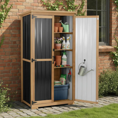 Outdoor Storage Cabinet with Adjustable Shelves, Lockable Doors, and Weatherproof Roof for Patio and Garden