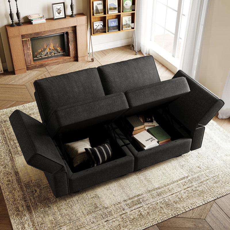 Clearance-Upholstered Loveseat With Storage, Gray