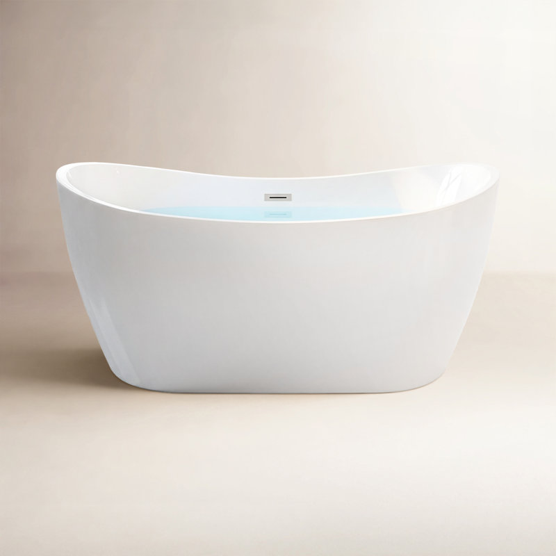 59'' x 29'' Freestanding Soaking Acrylic Bathtub, White, Polished Chrome