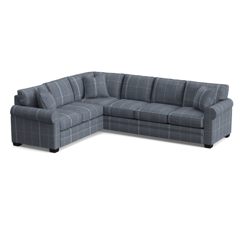 Bedford Upholstered L-Sectional, Java Finish, Lapis Plaid; 0126-63, Left Hand Facing