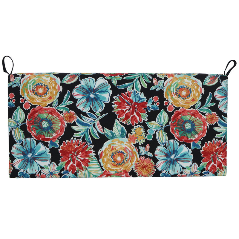 Outdoor 3'' Bench Seat Cushion, 42" W x 19" D, Black/Red/Orange Floral