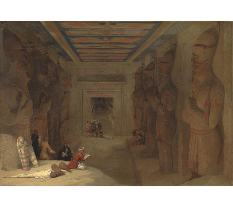 "Le couloir hypostyle du grand temple à Abou Simbel, Égypte" par David Roberts - Art mural sur toile tendue avec châssis