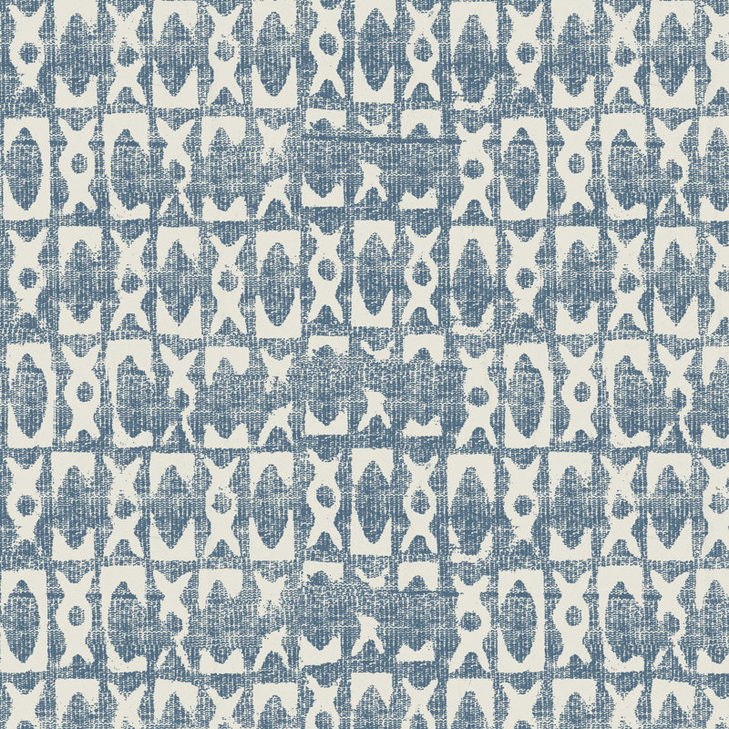 Callie Cotton Upholstered Barrel Chair with Recessed Rolled Arms and Solid Wood Legs, Texture Block Blue, Ivory