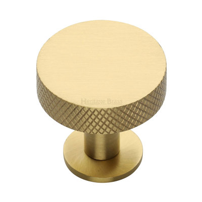 Heritage Brass Cabinet Knob Knurled Disc Design with Rose