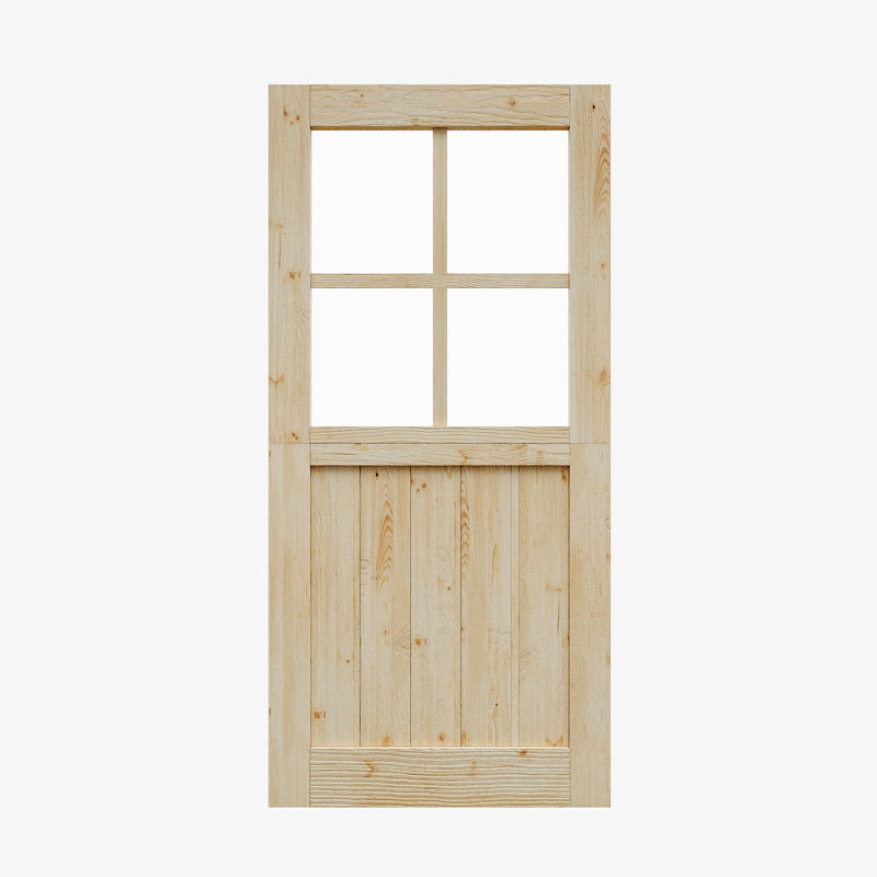Dalle seulement, porte hollandaise non finie, 4 dalles en verre transparent semi-transparent avec verre de pin naturel