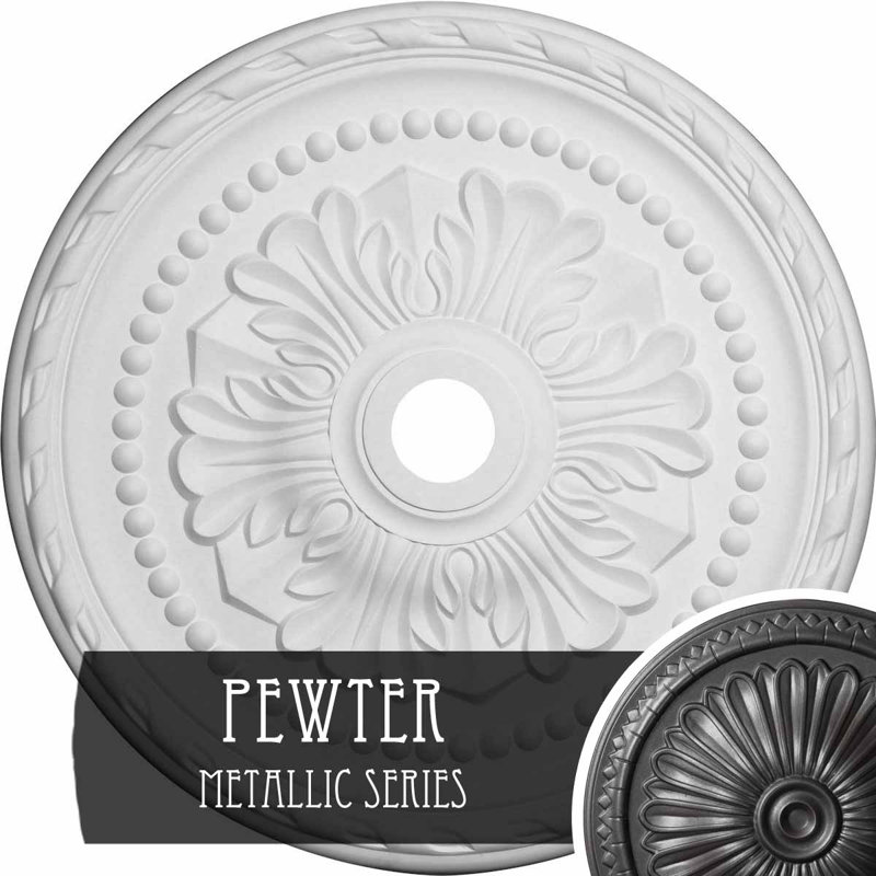 Médaillon de plafond Endurathane Durham, diamètre extérieur de 31 po x P 1 1/2 po (convient aux auvents jusqu'à 4 1/4 po), fini argent peint à la main