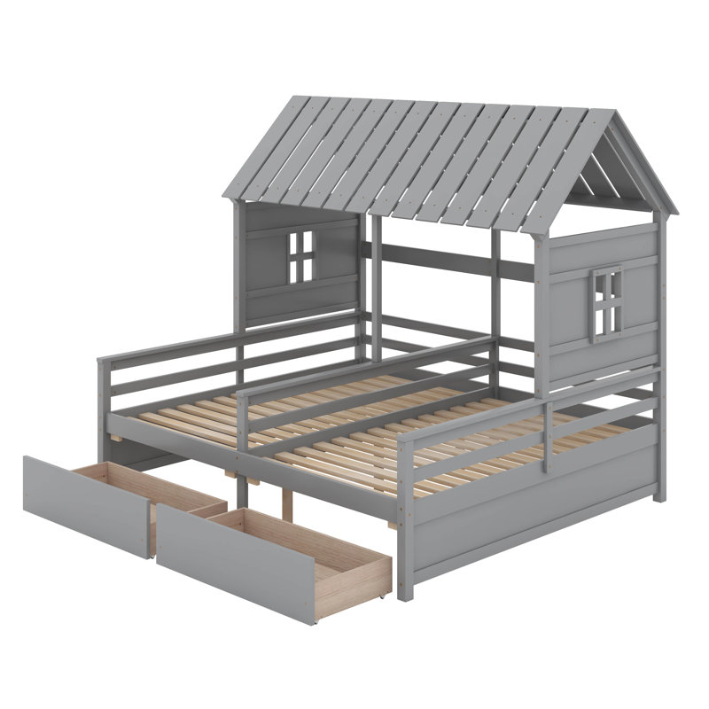 Lits plateforme simple avec tiroirs, Gris