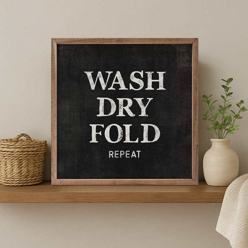 Wash Dry Fold Repeat, 8" H x 8" W, Black