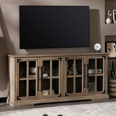 Modern Farmhouse Two-Tone Windowpane Glass-Door TV Stand For Tvs Up To 65"