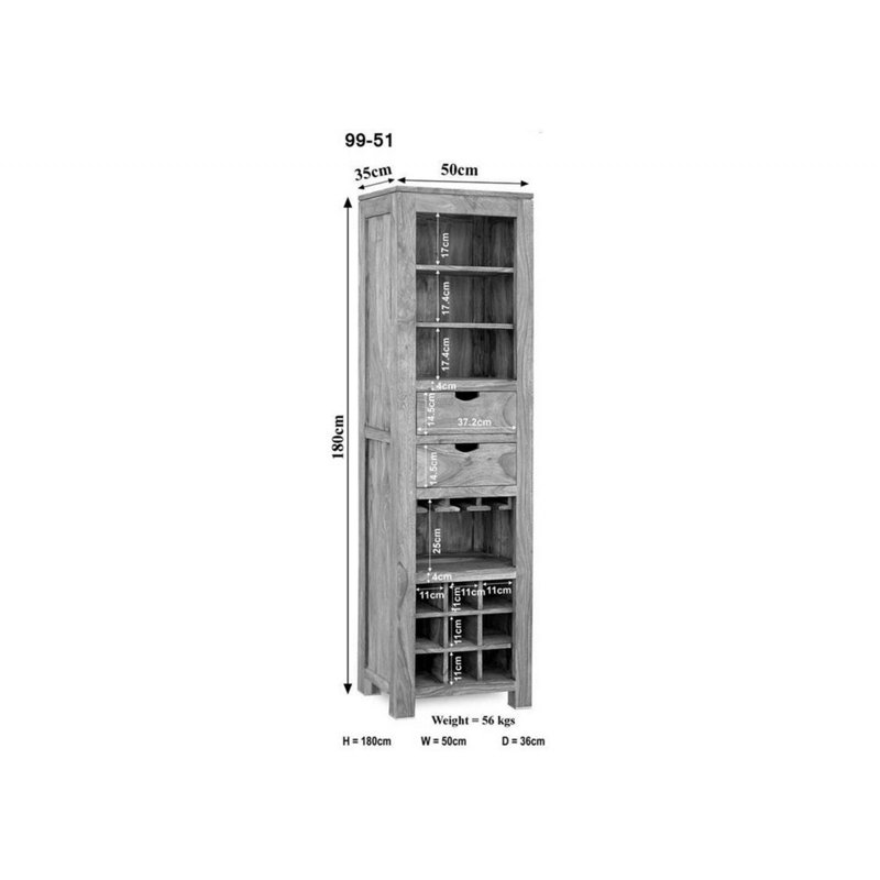9 Bottle Solid Wood Floor Wine Bottle & Glass Rack in White