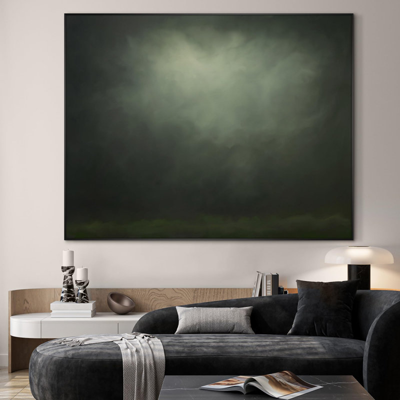 Très grand art mural imprimé sur toile - nuage abstrait vert Moody, décor d'ambiance minimaliste pour le salon ou la chambre à coucher - «Assemblage requis du cadre (cadre non fini)»