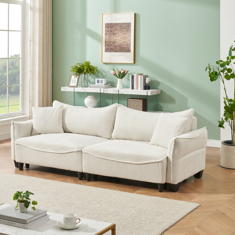 Canapé moderne en tissu de velours côtelé 2345, le canapé peut être converti en canapé-lit avec deux coussins décoratifs, convenant à d'autres décors