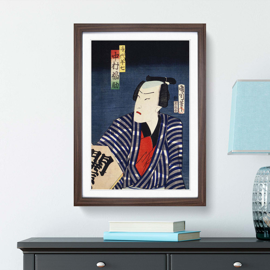Actor in a Striped Robe by Toyohara Kunichika - Framed Print