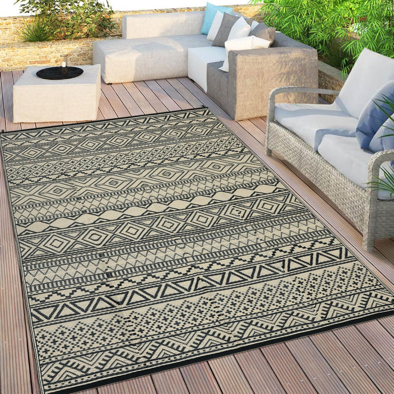 6' x 9' Reversible Outdoor Patio Rug, Waterproof Plastic Straw Weave, Foldable Lightweight Design, Easy-Clean Surface for Backyard, Deck, Camping and Beach