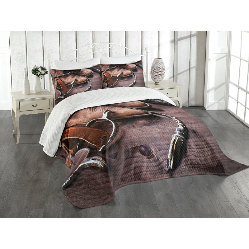 Rustic Brown Quilted Queen Bedspread Set with Pillow Shams