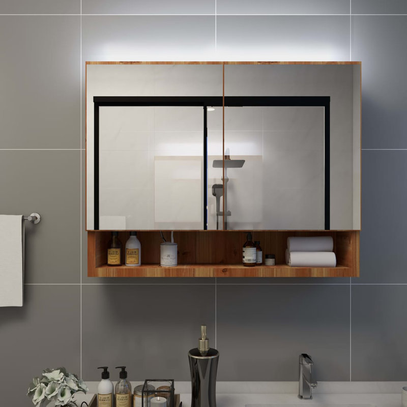 Arnez Glass Wall Bathroom Cabinet, Oak