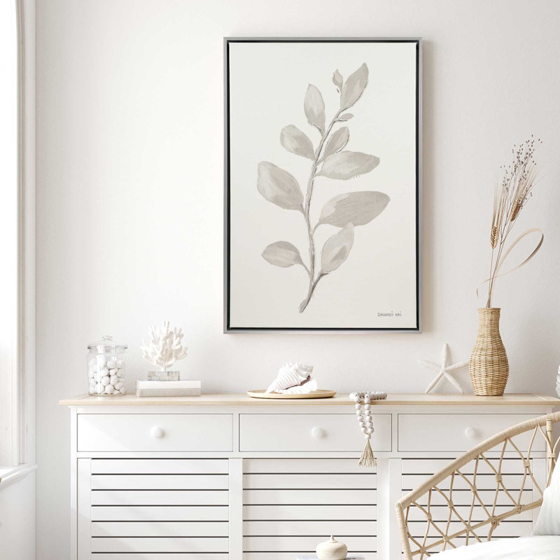 " Elegant Grey Leaves I ", 18.75" H x 12.75" W, American Maple