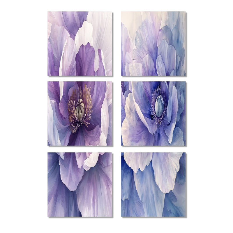 Doux lavande pivoine douce étreinte florale - ensemble de 6 décorations murales, Toile tendue, Ne s’applique pas