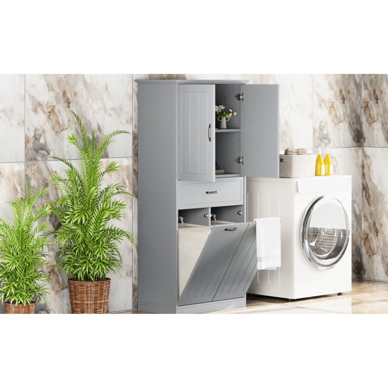 Rangement de salle de bain gris avec tablette peinte et réglable, basculement, portes et tiroir pour la maison en gris, Gris