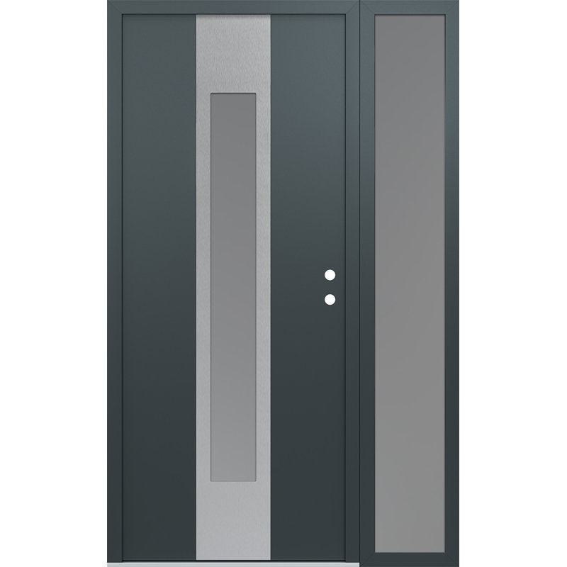 Porte d'entrée avant à panneau en acier argenté avec panneau latéral gauche Diamond, Argent argent, L 48 po x H 80 po, Gelé