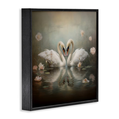 Cygnes romantiques dans un étang floral, estampe numérique, design par Arlington Prints