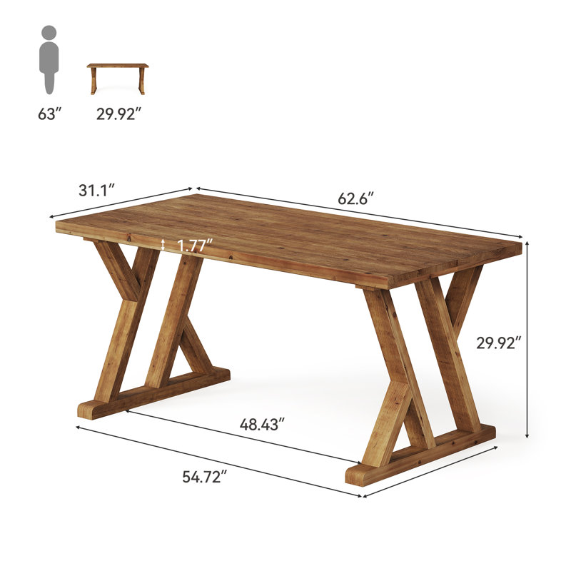 Table de salle à manger en bois massif de 63 pouces pour 4 à 6 personnes, Brown
