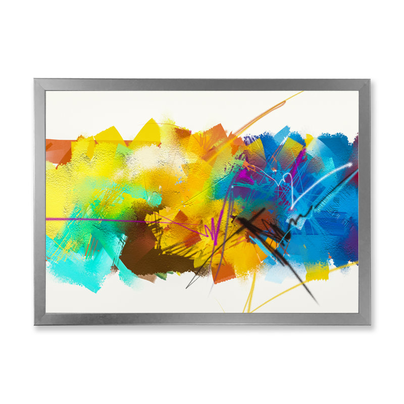 «Yellow and Blue Storm Impression», reproduction sur toile flottante, H 16 po x l 32 po x P 1 po, Cadre photo argenté