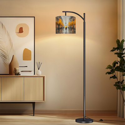 Arc Floor Lamp with Adjustable Lampshade Oil Painting Paris european city France eiffel tower Black Standing Lamp 3 Color Temperatures Dimmable Tall Pole Lamp with Foot Switch for Bedroom