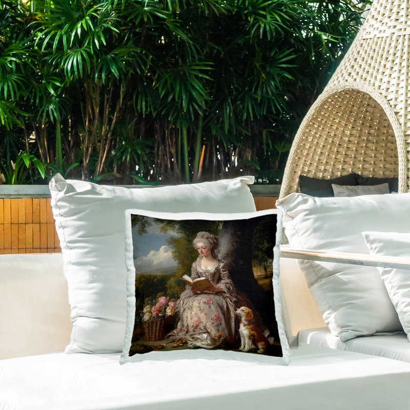 Coussin extérieur Rococo Lady with Dog, par The Wands Want